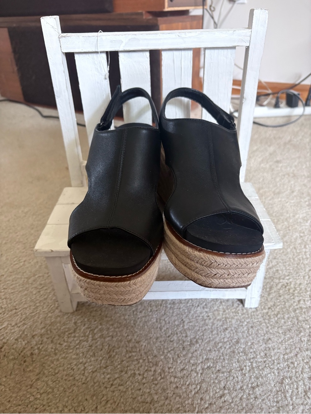 Corkys Black Open-Toe Espadrille Wedge Slingbacks